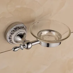 Elegant Wall - Mounted Towel Rack and Bathroom Accessories Set - Ceramic and Stainless Steel Bath Hardware with Chrome Finish and Toilet Brush Holder (Soap dish)