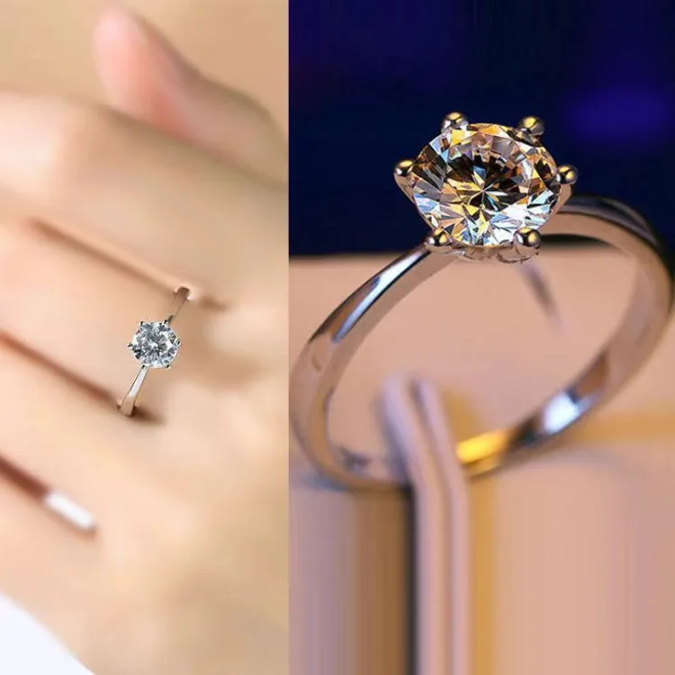 Moissanite Zircon Engagement Ring for Men/Women Classic Six