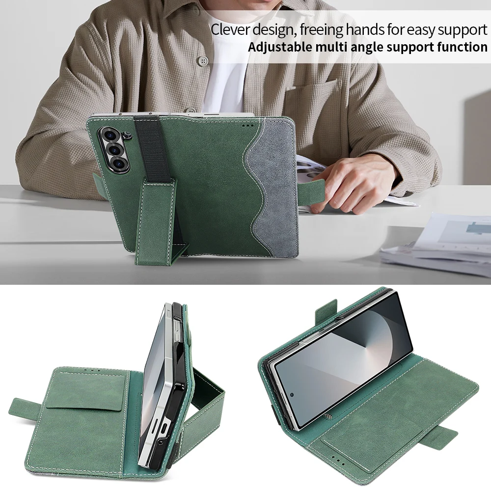 Premium PU Leather Flip Wallet Phone Case with RFID Blocking and Adjustable Wristband Kickstand Holder