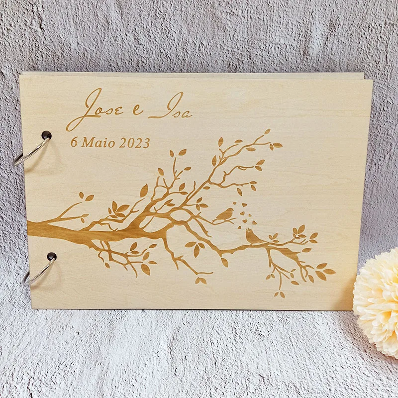 Romantic Wedding Guestbook Personalized Guest Book Wooden Engraved Wedding Album Party Welcome Message Album Bridal