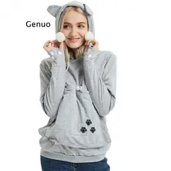 Novo outono encabeça amantes do gato hoodie canguru cão animal de estimação pata pullovers afago bolsa moletom bolso animal orelha com capuz