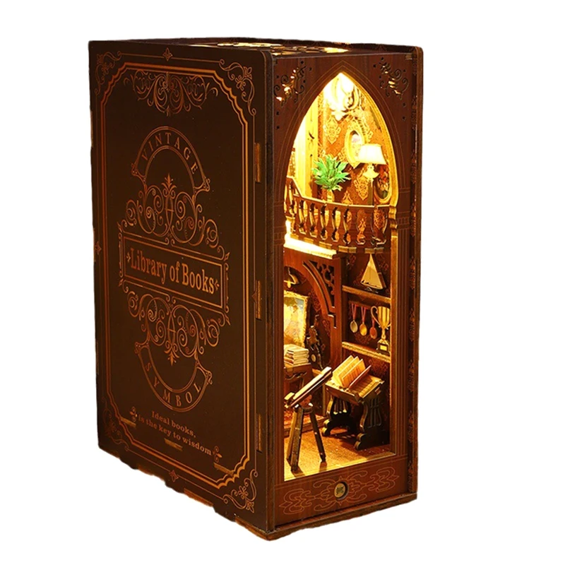 

3D Wooden Puzzle Bookend Set For Bookshelf Decor, With Light Model Kits For Adults