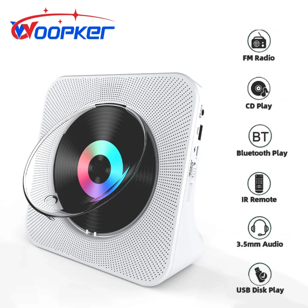 Car CD Player Woopker KC-806 Portable CD Player 5.0 Bluetooth 2.0 Speaker Stereo track Infrared remote control FM radio support CD/CD-R/CD-RW