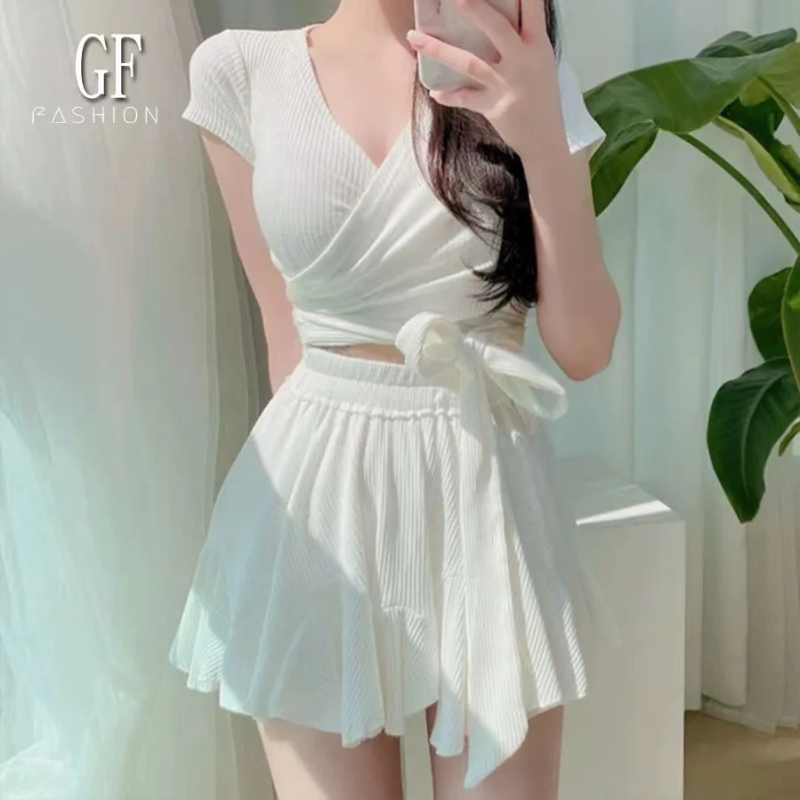 여성용 일본 프릴 반팔 수영복 드레스, 한국 스타일 원피스 수영복, 몽키니 