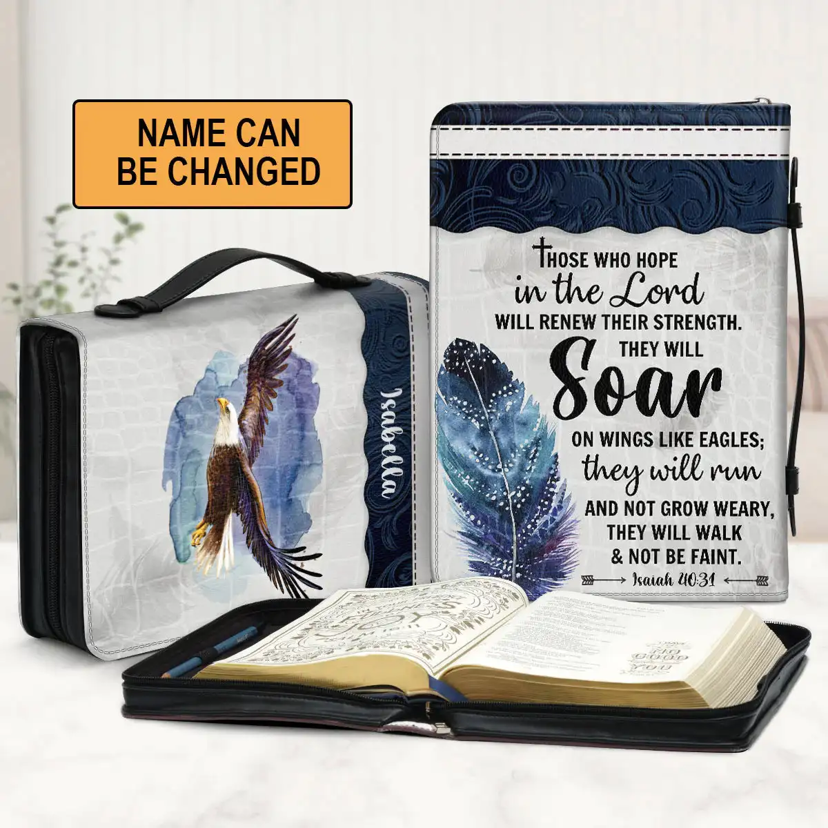 

They Will Soar On Wings Like Eagles Bible Cover Case Women's Bible Bag Luxury PU Leather Zipper HandlBible Storage Bags Custom