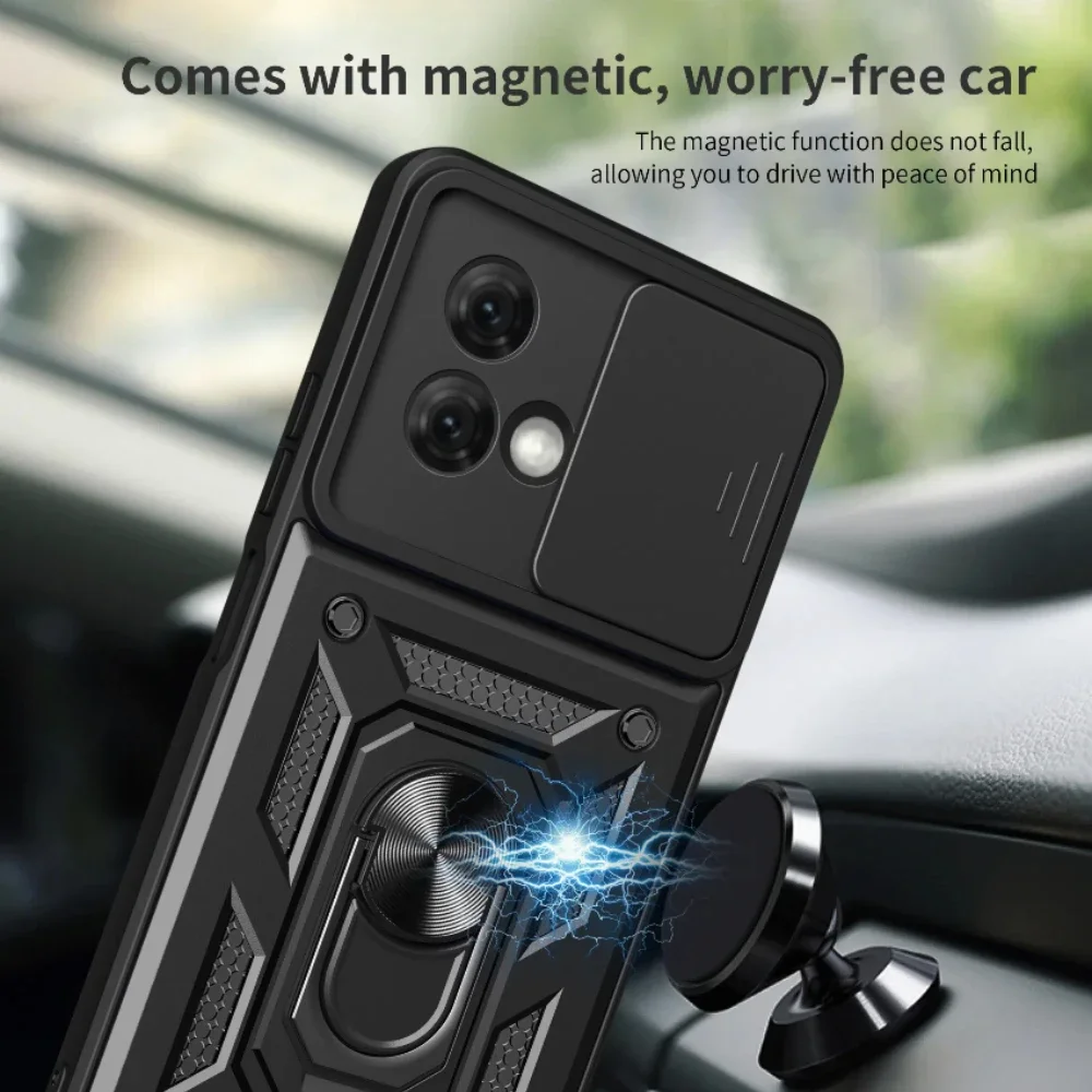 Magnetic Car Mount Case with Slide Lens and Ring Holder - Durable Protective Cover