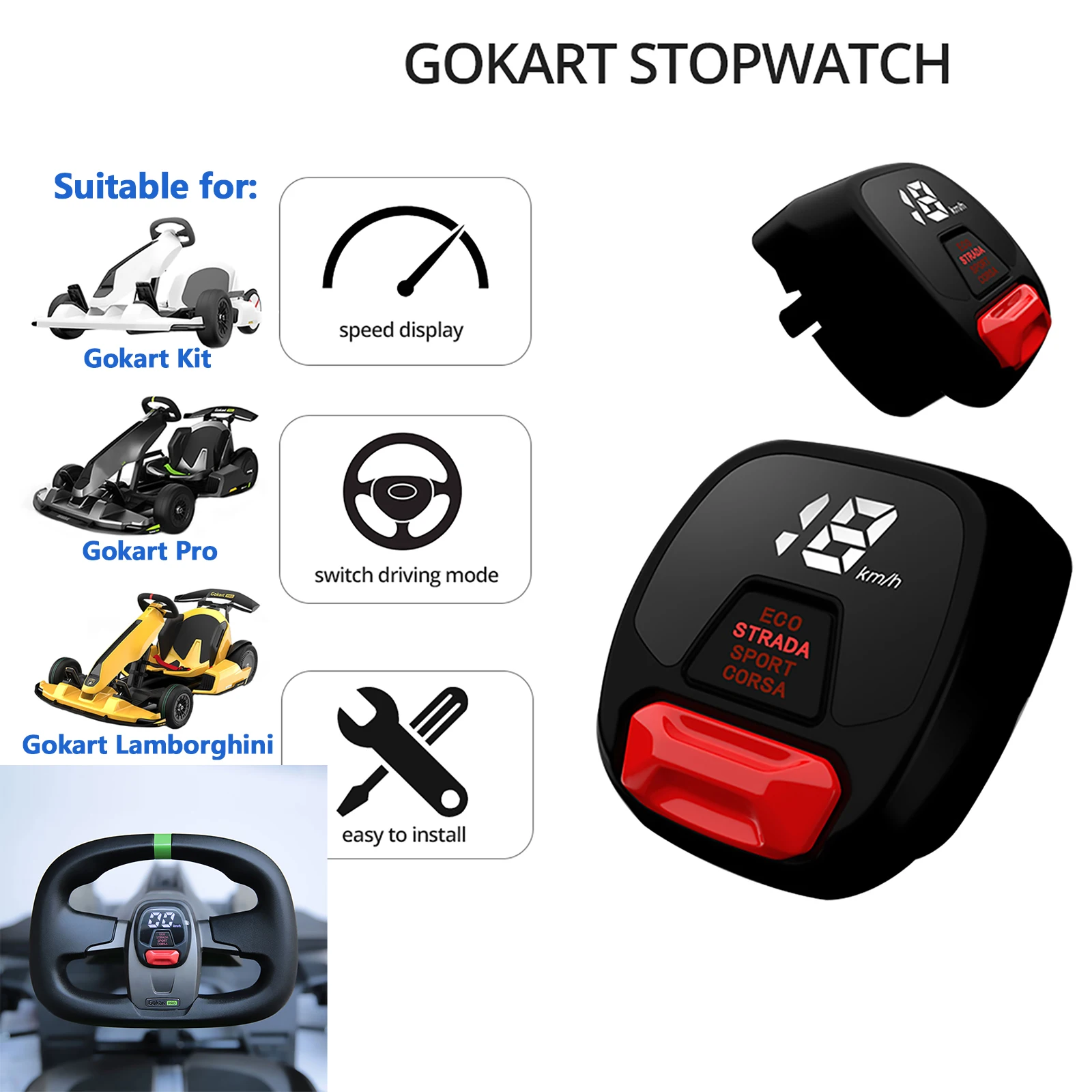 for Segway Ninebot Gokart Speedometer Digital Display Kit/PRO/Lamborghini Stopwatch Assembly Instrument Mode Selector Accessory