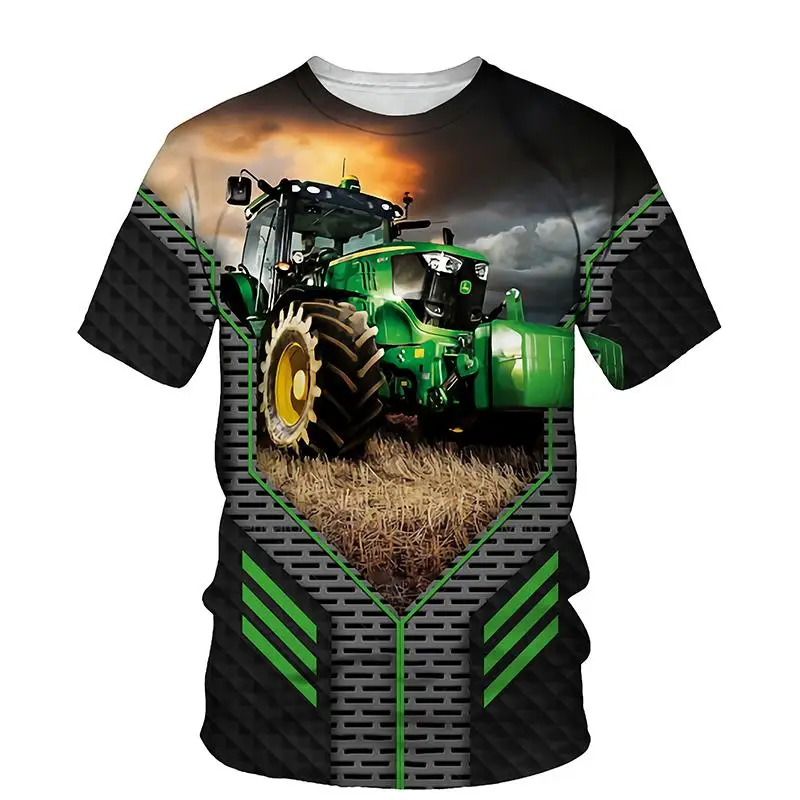 Camisetas con estampado 3D de tractores de camión para niños, Camiseta de cuello redondo de gran tamaño, Unisex para Niños y Niñas Ropa holgada, moda de verano