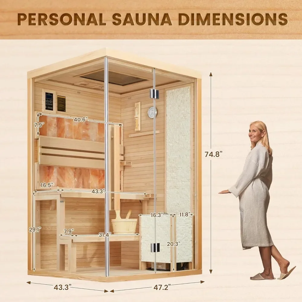 Steam Sauna,with 2300W Stove Heater,with 2 Himalayan Salt Bricks,7-Color Dynamic Abysm Sky Lights 2-4 Person Luxurious Sauna 5