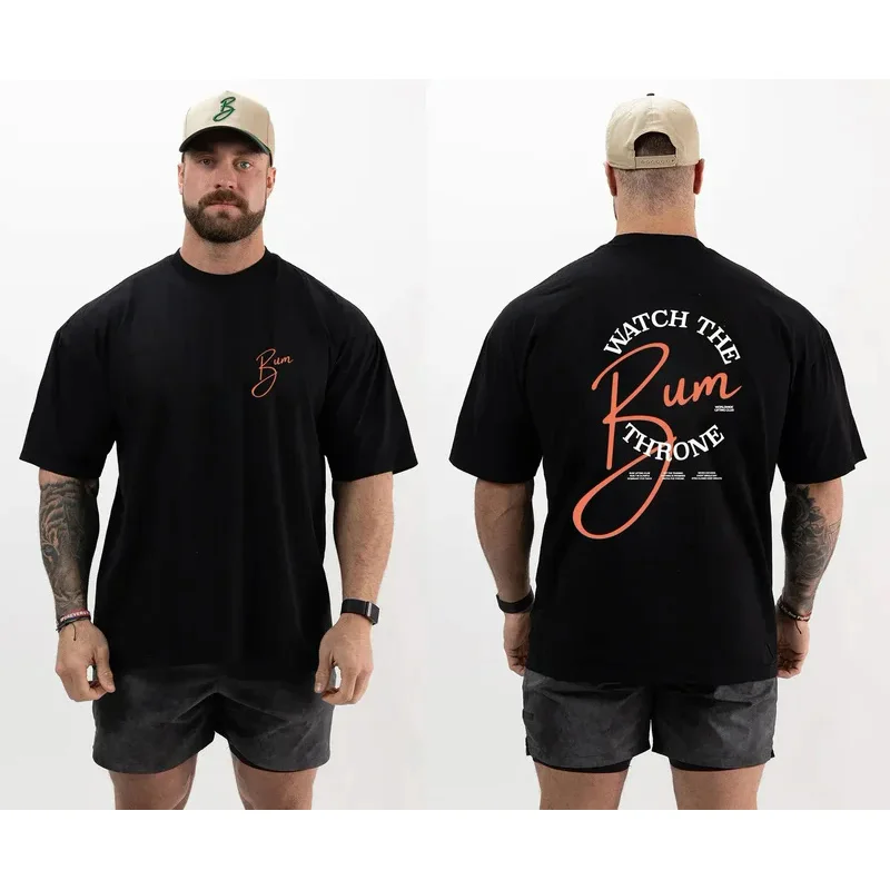 

Summer Men's Fitness large cotton fitness T-shirt men's graphic print street wear unisex women's round neck plus size T-shirt