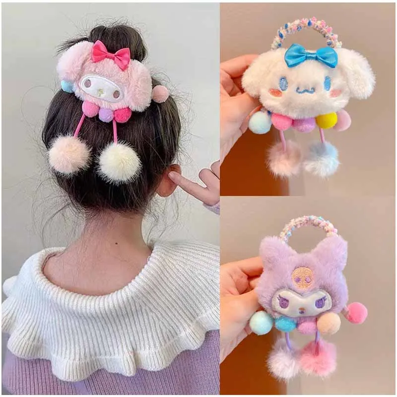 

Sanrios Kuromi HelloKittys Cinnamoroll My Melody Girls Hair Rope Anime Cartoon Cute Plush Children Headrope Hair Accessories