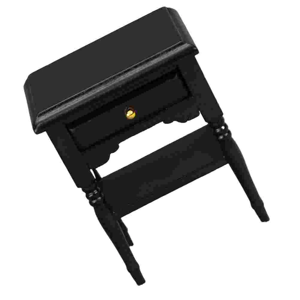 

Mini Bedside Table Black Nightstand House Ornament Wooden Cabinet Model Miniature Decor Craft Micro Scene Adornment
