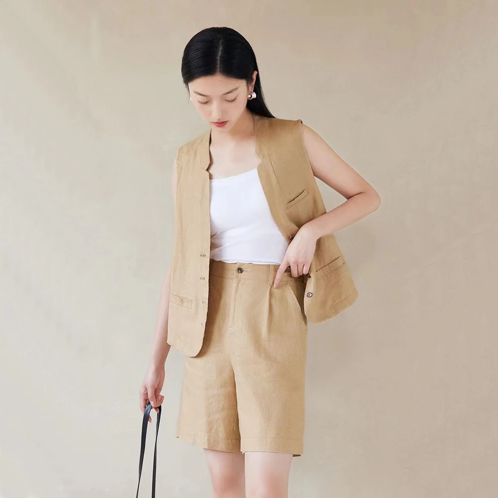 

Summer Linen Ladies Single Breasted Vest Elegant Casual Sleeveless Jacket Zevity Coat Jersey Vests Traf Woman Jackets for Women