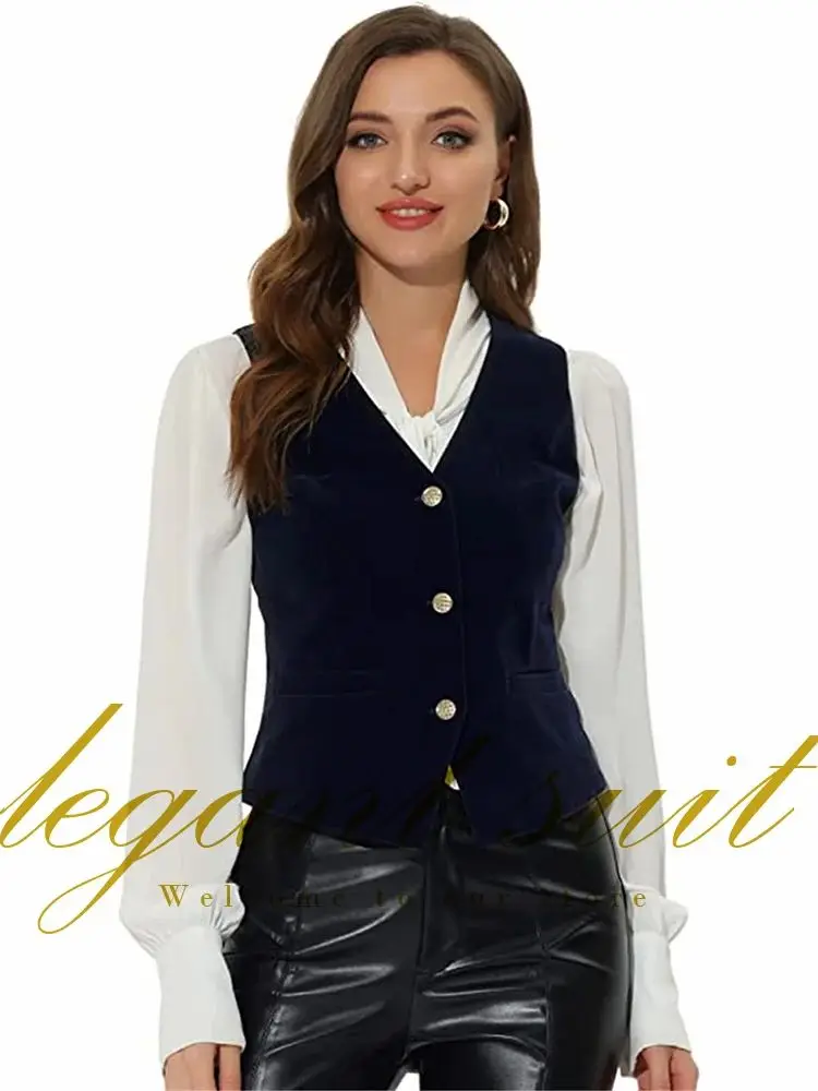 Handcrafted Women's Steampunk Velvet Tank Top - Vintage Formal Business Suit Style with Button Accents