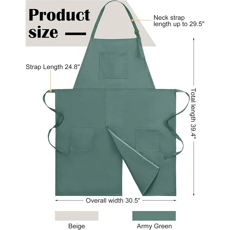 Canvas Long Split-Leg Apron with Adjustable Neck & Tie Straps for Pottery Painting Restaurant Work, Durable Multi-Purpose Design