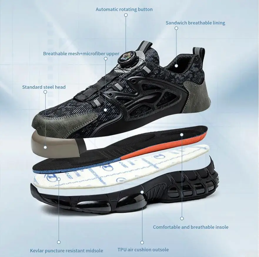 Safety Steel Toe Work Trainers For Men With Rotating Button_voghion.com