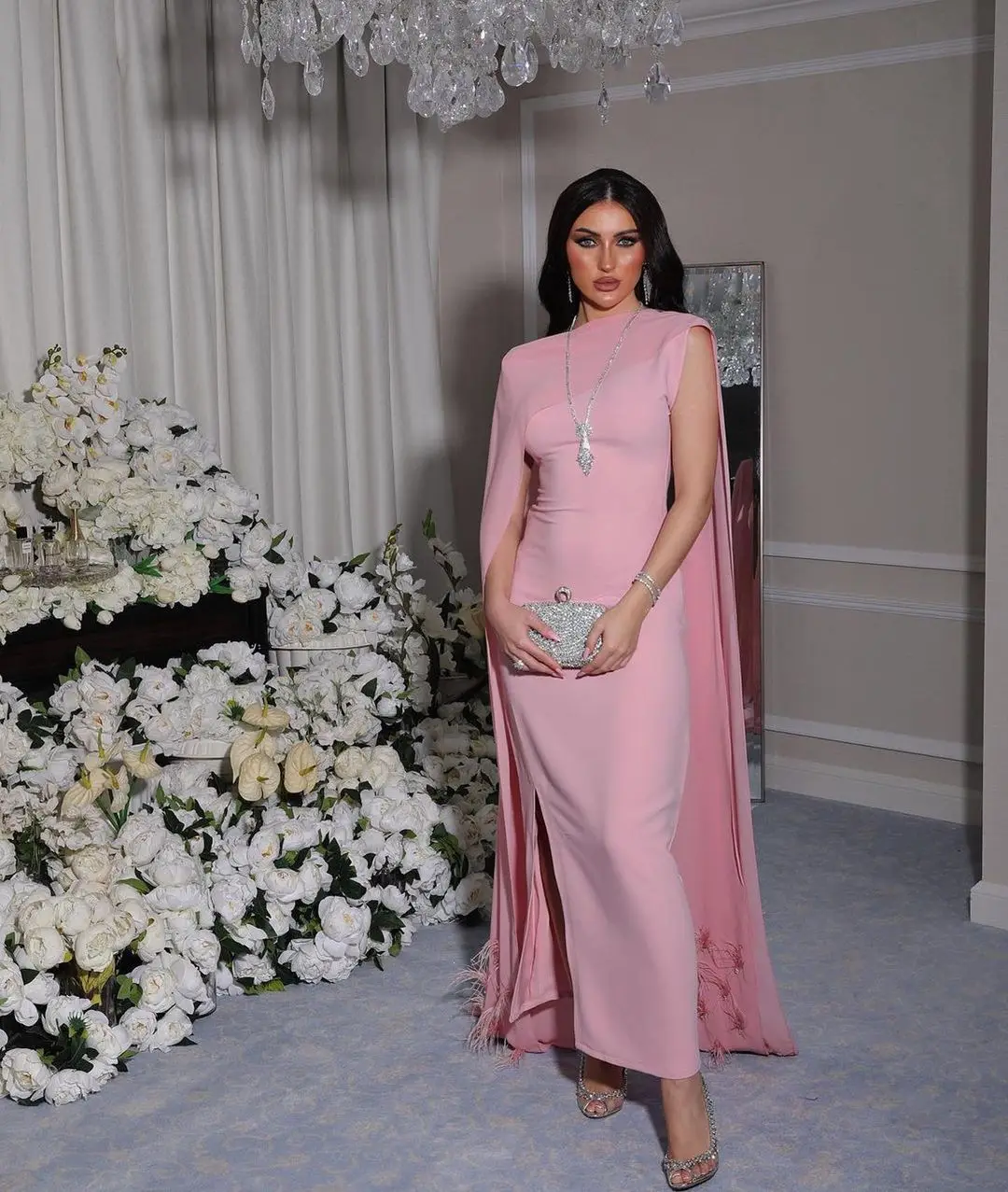 

Vintage Mermaid O-Neck Evening Dresses Sleeveless Beadings Feathers Ankle Length Party Prom Dresses Vestidos De Noche