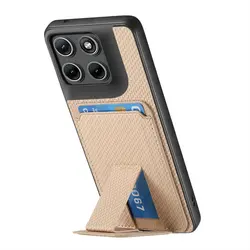 Leather Card Holder Stand Case for Motorola Moto X70 Air (Khaki)