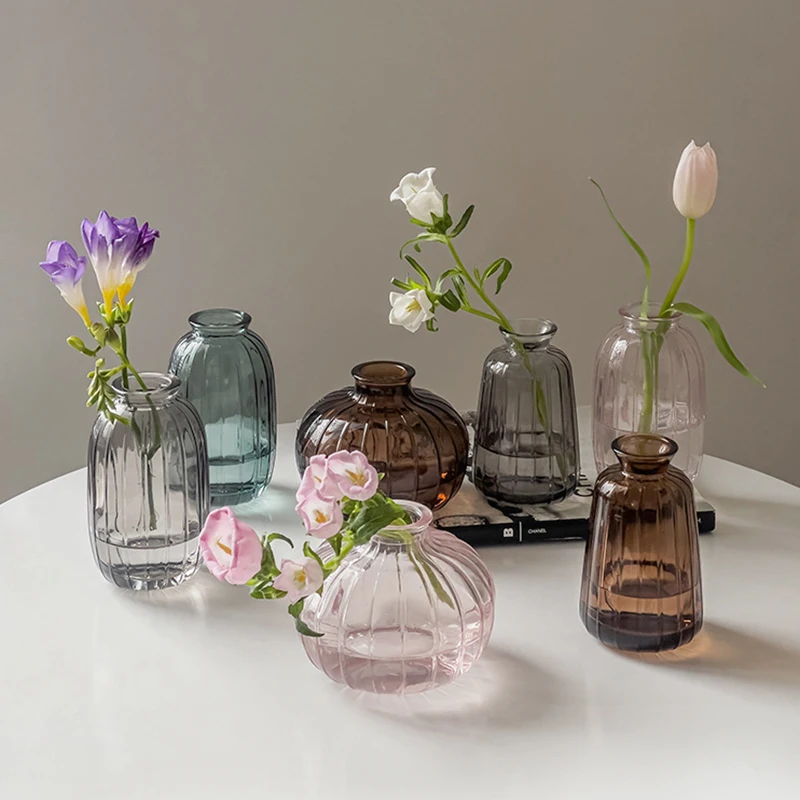 Vintage Glass Vase Room Decor Transparent Flower Vase Hydroponic Plant Pot Aesthetic Table Ornaments Accessories Flower Bottle