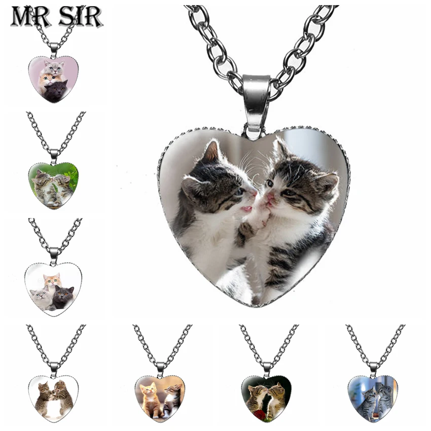 New Cute Pet Cat Heart Pendant Necklace Cartoon Animal Kittens Cat