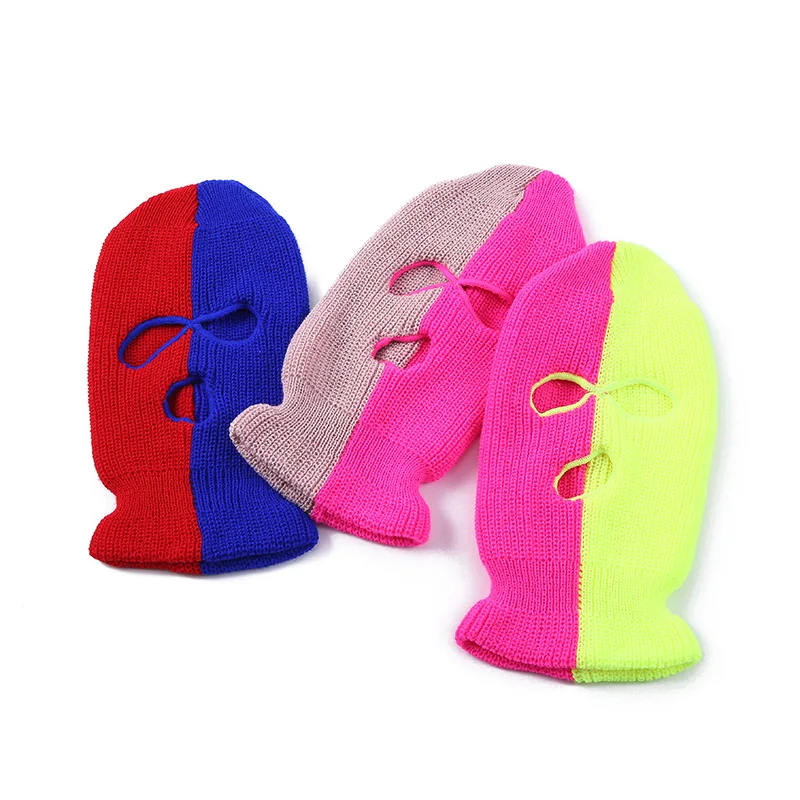 

Personalized Color-blocking Balaclava Hats Autumn and Winter Outdoor Riding Warm Knitted Caps American Hit Color Beanie Hat