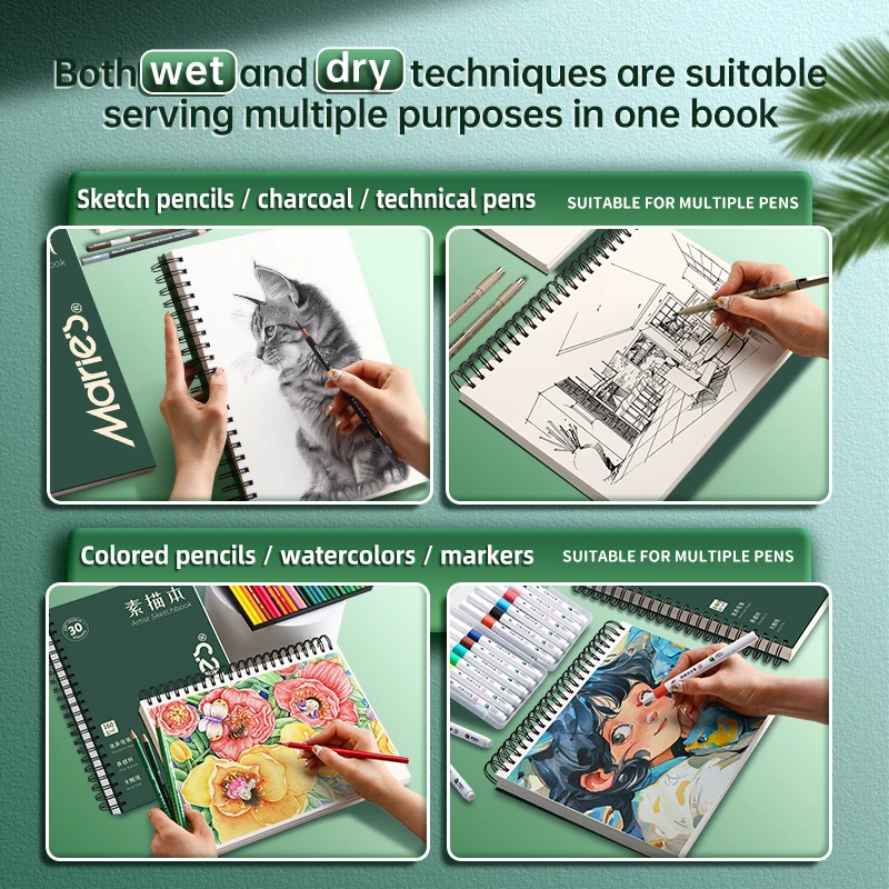 Marie's Sketchbook,160gsm/30 Sheets Heavyweight Sketch Book,for Drawing Spiral-Bound with Hard Cover for Drawing,Illustration 4
