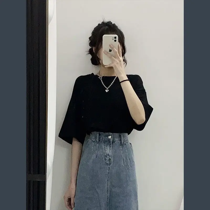 Spring and Summer Clothes 2023 New Style Hong Kong Style Cool Girls Wear Temperament A-shaped Denim Skirt Two-piece Fashion