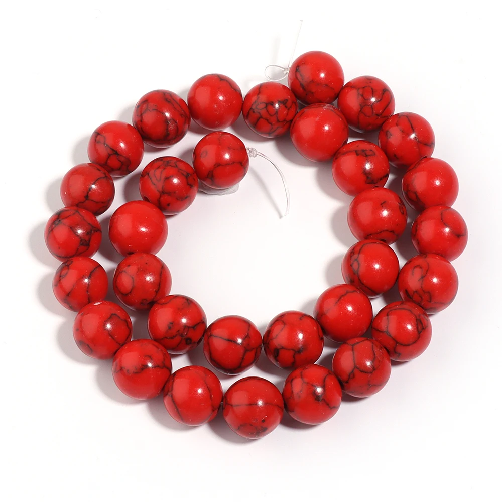 1 Strang rote türkisfarbene Steinperlen, 4/6/8/10/12 mm, runde natürliche Edelsteinperle für DIY-Armband, Halskette, Schmuckherstellung, Großhandel – Detail 10