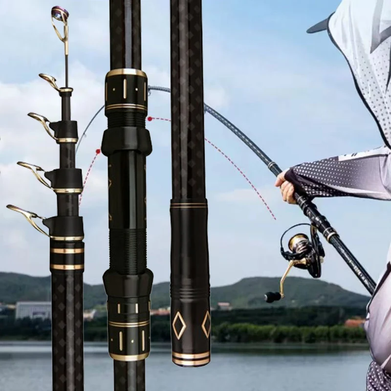 Large Heavy Lifting Fishing Rod Carbon Sea Rod 2.1-4.5M Telescopic ...