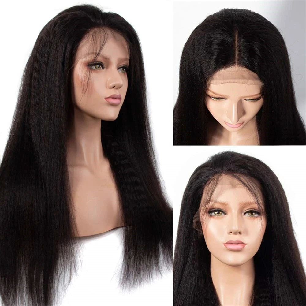 40Inch Kinky Straight Wig Human Hair 13X4 HD Lace Front Wig 250% Density Pre Plucked Brazilian Long Yaki Straight Wigs For Women 5