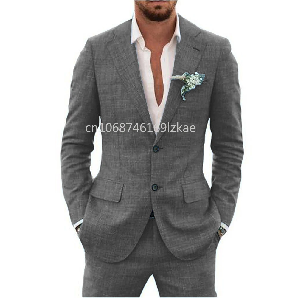 2024 lino tessuto adatto completo da uomo colletto con risvolto monopetto 2 pezzi Set elegante uomo abiti Blazer di alta qualità