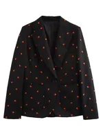 2024 Autumn and Winter New Arrivals Women's Fashion Versatile Strawberry Pattern Printed Single Button Casual Suit Jacket 1