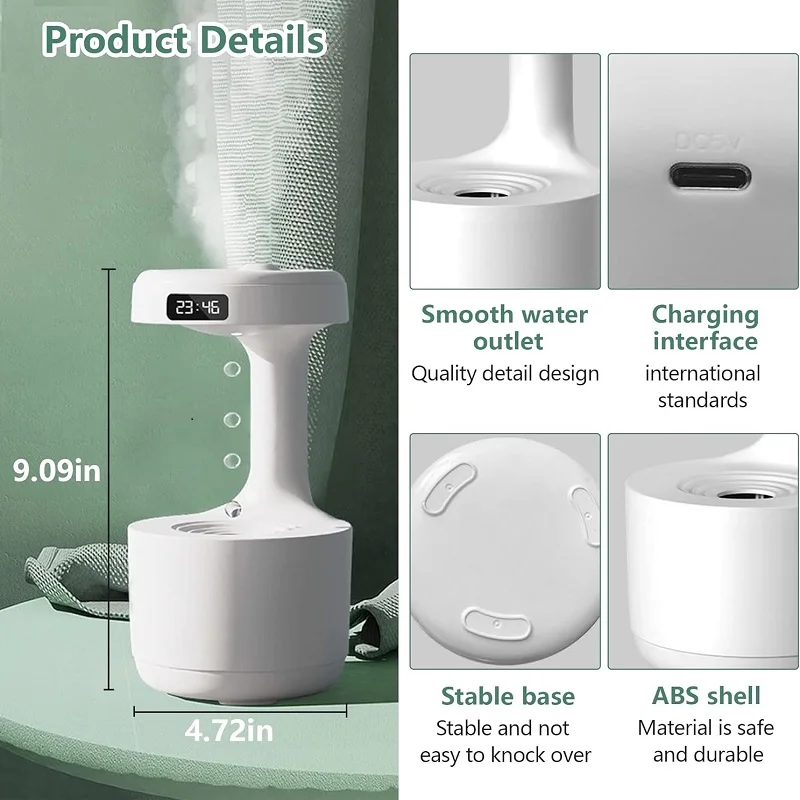 Anti-Gravity New Ultrasonic Humidifier With Dual Power-Off Protection Large Capacity Air Humidifierw For Home/Office_voghion.com