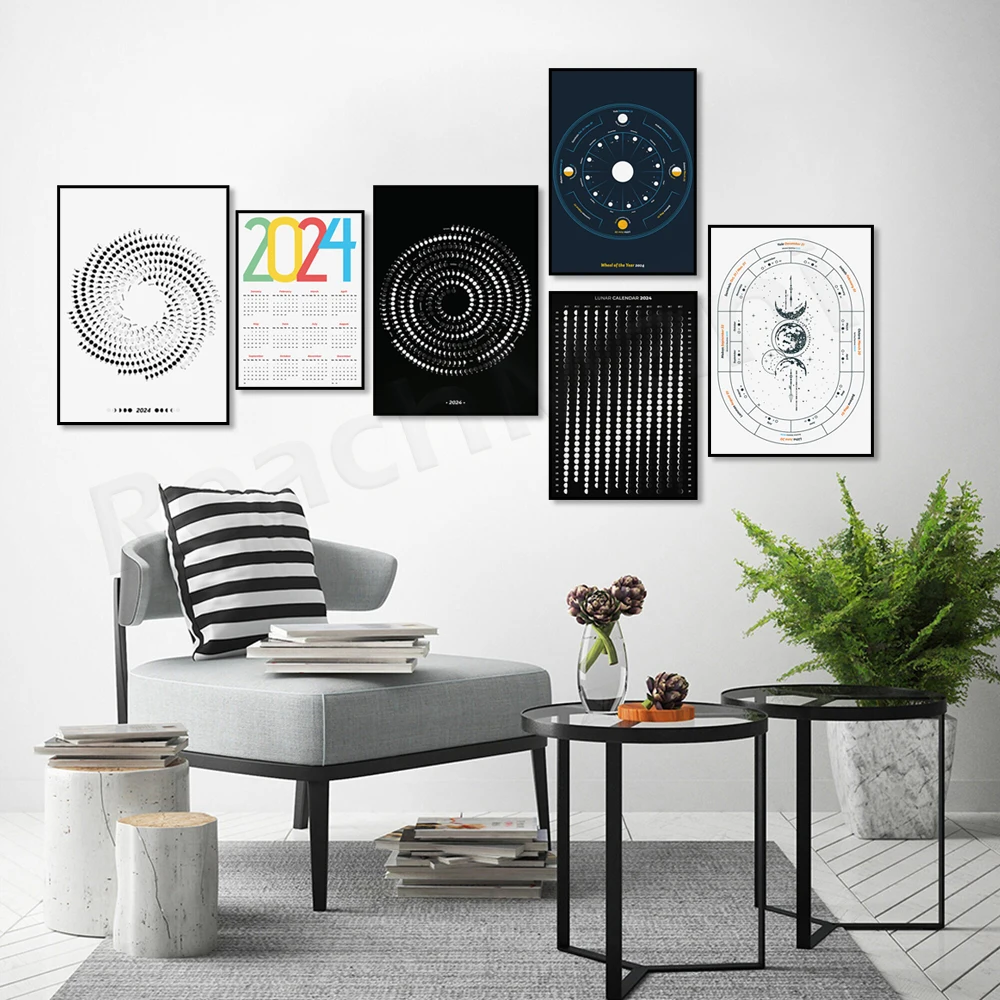 2024 Annual Wheel with Celtic Events Calendar, 2024 Moon Phases Calendar,  2024 Witchcraft Holiday Calendar, New Year Poster Gift