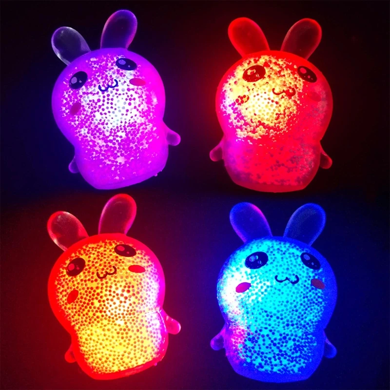 

ZK50 Squishy Toy Luminous Bunny Grape Ball Decompression Toy Squeeze Fidget for Autism Therapy with Beads Boys Girl Xmas Gift