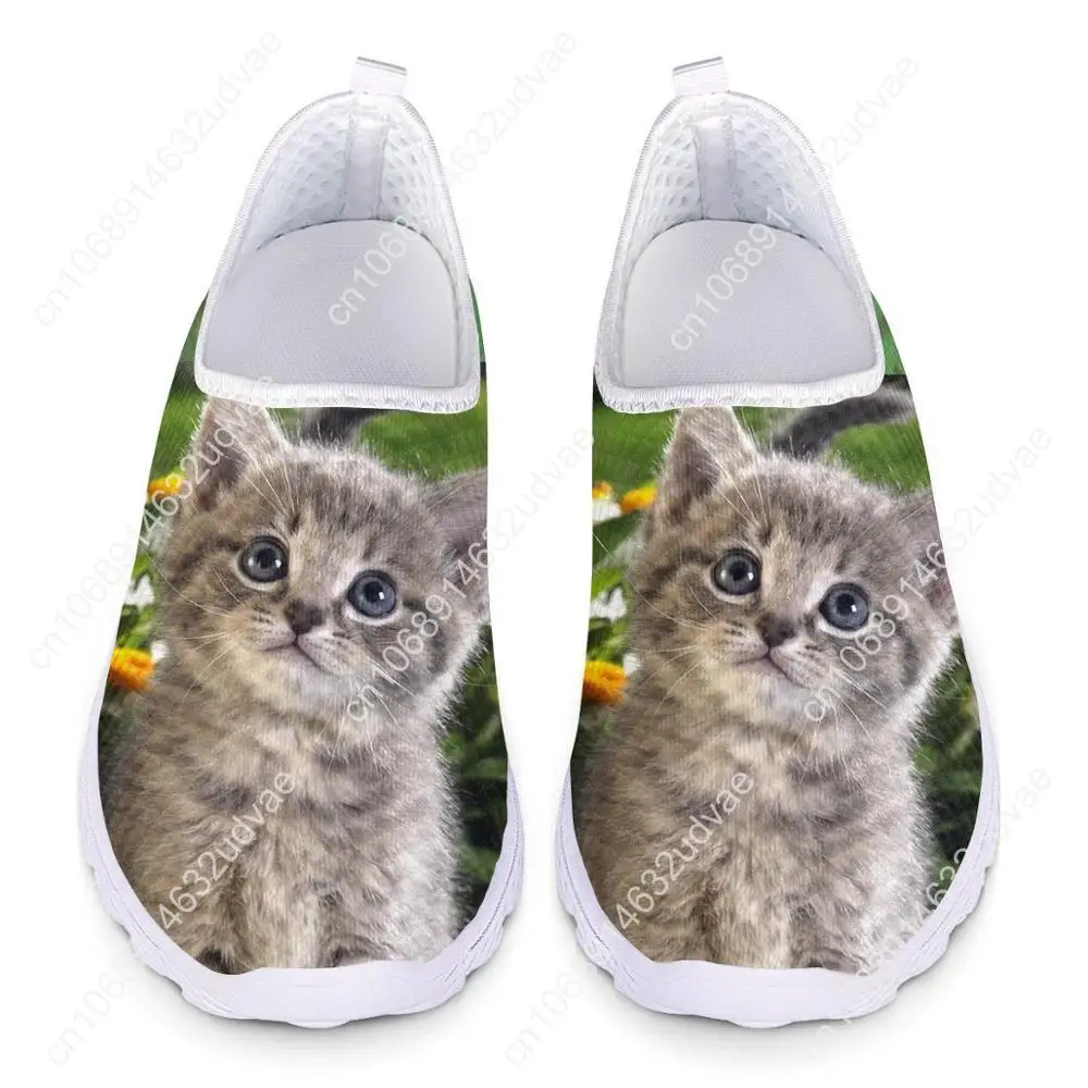 Doginthehole Kittens Cute Baby Cats Printed Spring Summer Mesh Sneakers Women Casual Flats Super Light Walking Female Flat Shoes