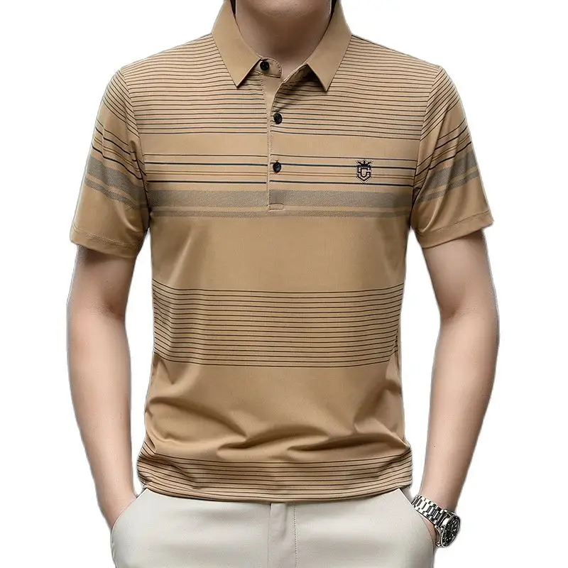 

Summer Men's T-Shirt Short-Sleeved Polo Shirt Ice Silk Loose Casual Print Top Fashion Label