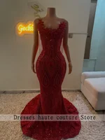 Red Beading Sequin Crystal Diamond Prom Dress 2026 For Black Girl Birthday Party Dress Tassel Mermiad Formal Dress Customized - Image 2