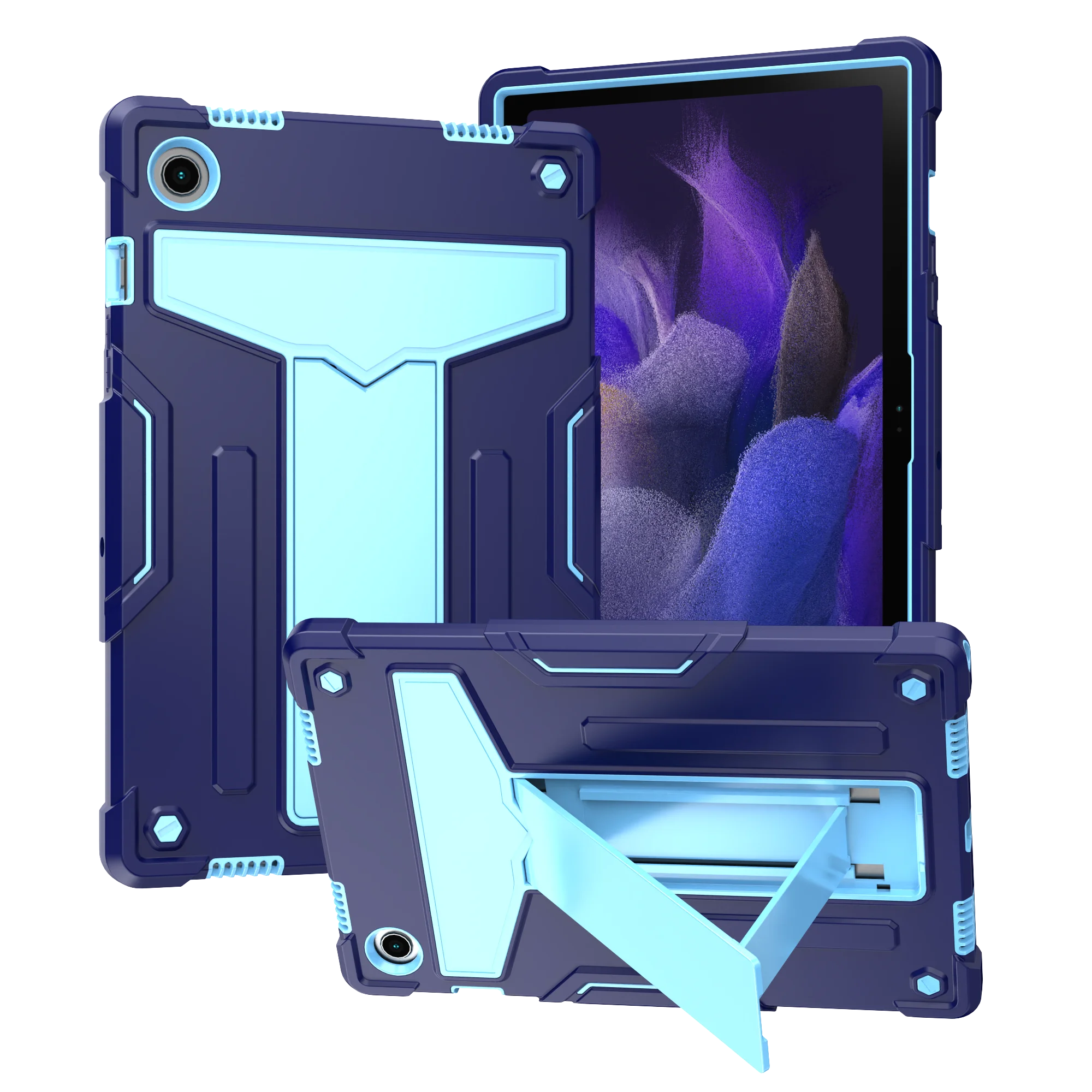 Sleek Two-Tone Tablet Case with Built-in T-Shaped Stand and All-Round Protection