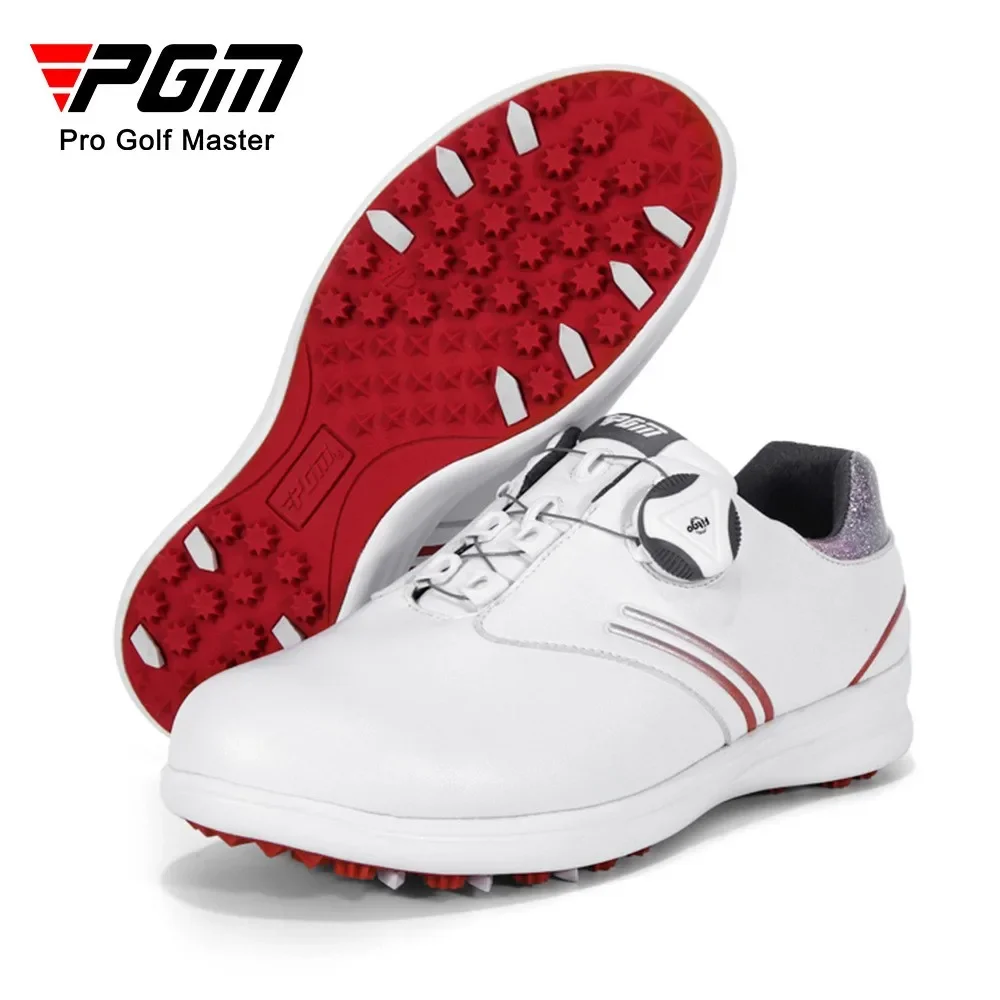 Кроссовки-для-гольфа-pgm-женские-без-спиц-Нескользящие-водонепроницаемые-дышащие-быстрое-шнуровка-повседневные-спортивные-с-пряжкой-белые