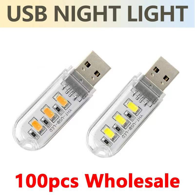 

100 шт., портативные USB-лампы для чтения, 3/8 светодиодов, 5 В