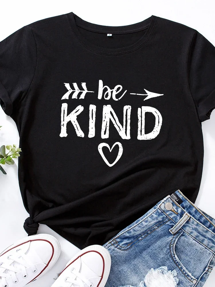 

Be Kind Heart Print Women T Shirt Short Sleeve O Neck Loose Women Tshirt Ladies Tee Shirt Tops Clothes Camisetas Mujer 2024 y2k