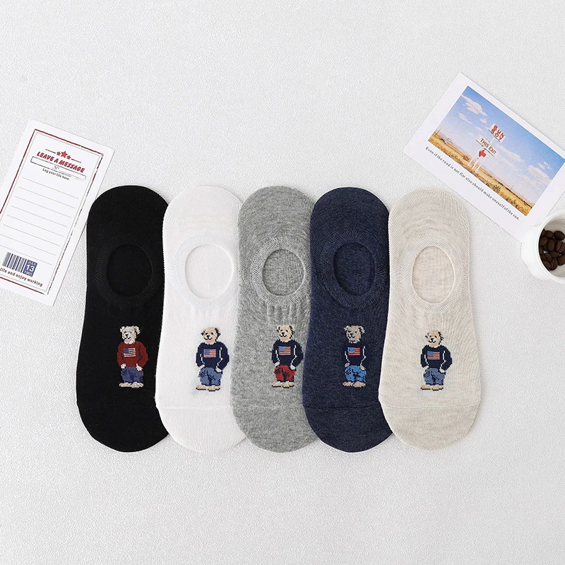 5PcsWomanSocksPureCottonSummerThinStyleCartoonBearSocksFor