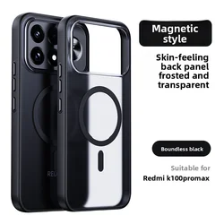 Fashion Matte Transparent Shockproof Magnetic Stand Protective Case Shell for POCO F9 Ultra (Black)