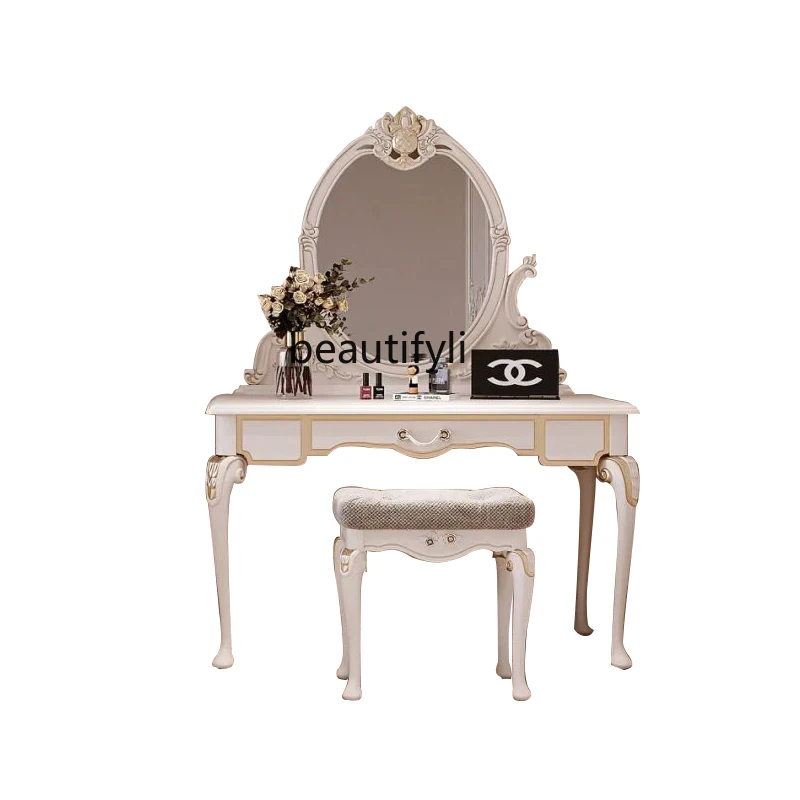 

French Solid Wood Furniture Hand Carved Assembly European Dressing Makeup Bedroom Makeup Table