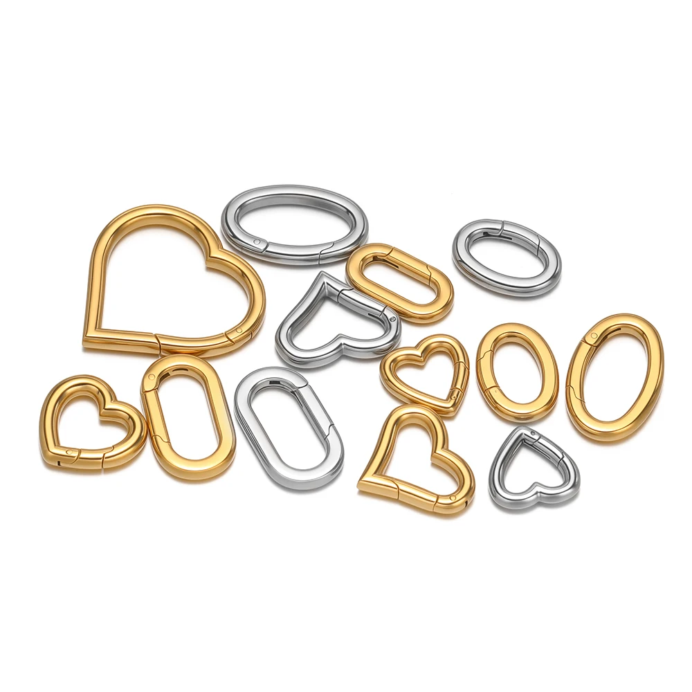 2 stücke Gold Farbe Edelstahl Herz Frühling Verschlüsse Oval Schlüssel Ringe Tasche Snap Haken Schlüssel Ketten Offene Schnallen DIY schmuck Machen – Detail 4