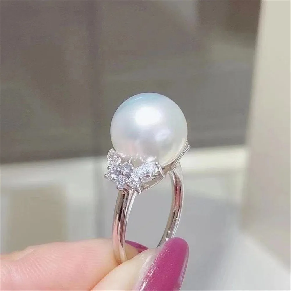 

DIY Pearl Accessories S925 Sterling Silver Ornament Gorgeous Pearl Ring with Adjustable Fit 12-13mm Beads