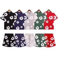 DENIM TEARS New Fashion Men's Women's Same Kapok Foam Printing Short-sleeved T-shirt with Shorts Set 1