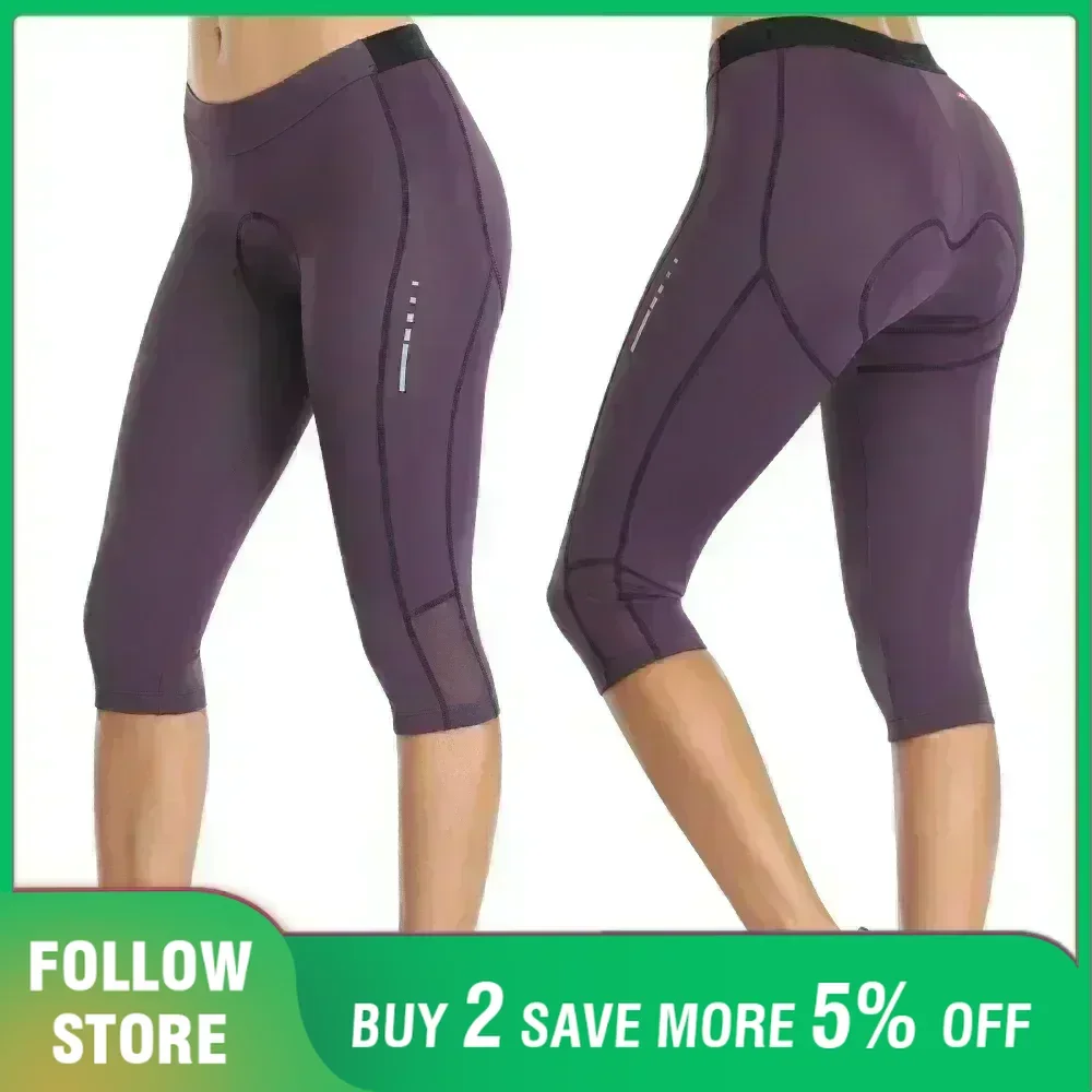Cycling Shorts Santic Women Cycling Shorts MTB 4D Padding Bicycle Cropped Pants Breathable Mesh Reflective High Elasticity Quick-Dry Leggings