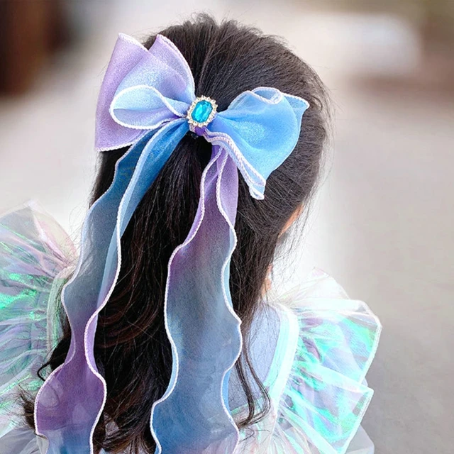 Summer Crystal Stars Tulle Large Bow Hair Clip For Girls and Women